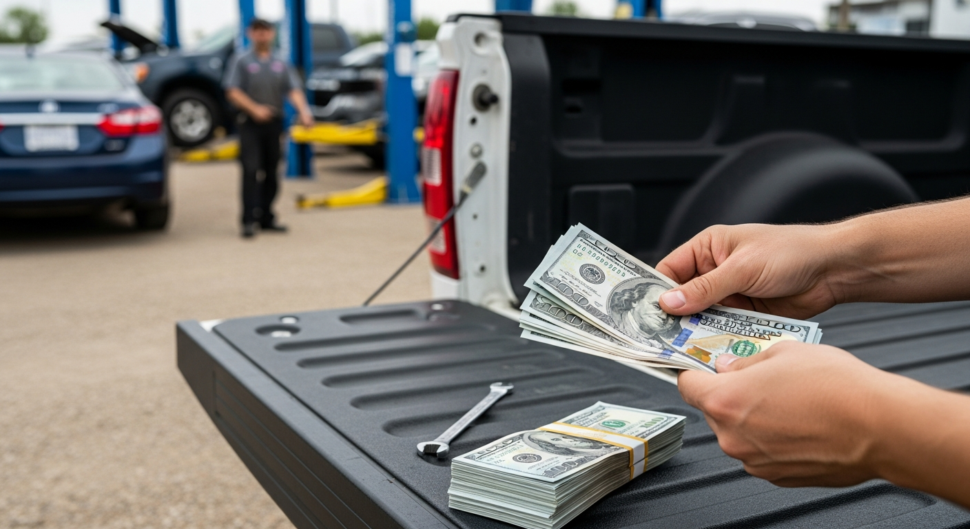 Cash handed over at truck pickup
