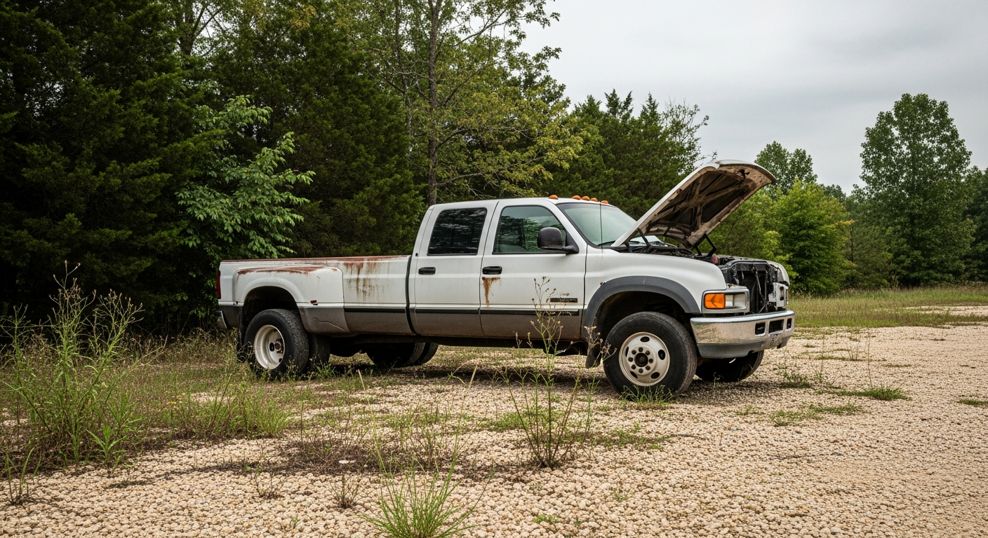 Non-running diesel pickup ready for cash pickup