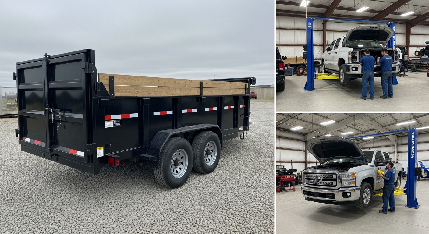 Equipment trailers lined up for removal